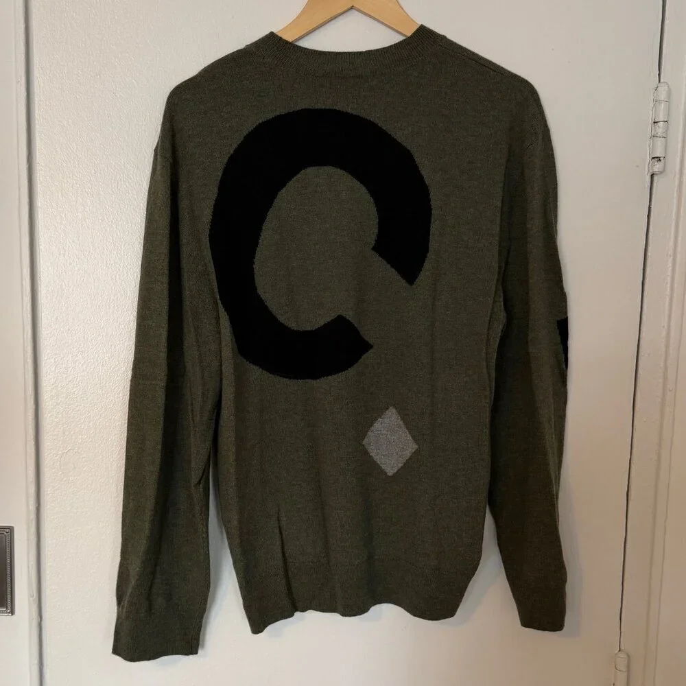 A.P.C. WOOL LOGO SWEATER IN KHAKI SIZE SMALL